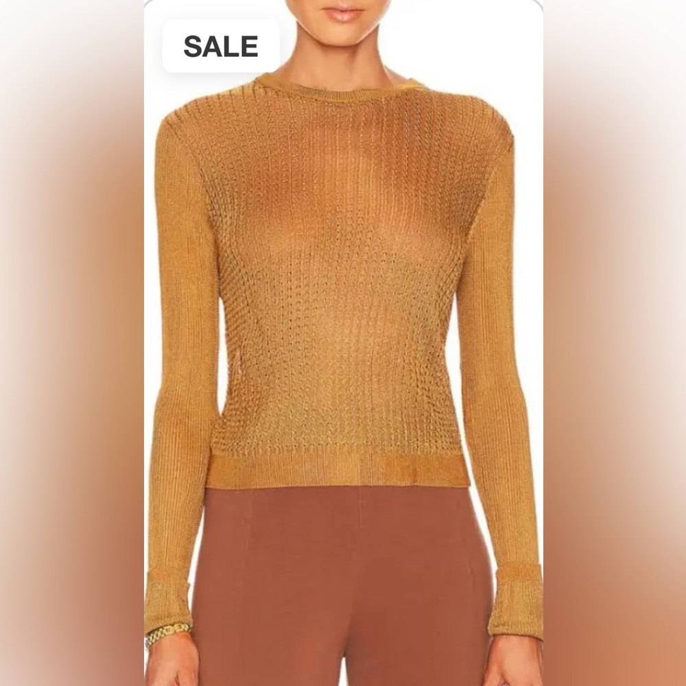 Free People H20 Bronze Shiny Pullover Crewneck Long Sleeve Mesh Knit Top